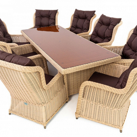 Комплект плетеной мебели МОККА SAN MARINO (стол обеденный, 8 кресел), Бежевый. 