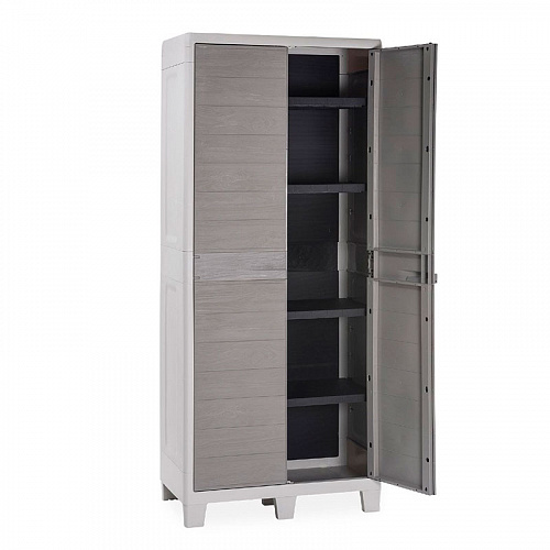 Уличный шкаф TOOMAX 2х дверный глубокий WOODY'S XL (4 полки), светло-серый