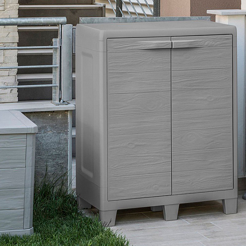 Уличная тумба TOOMAX 2х дверная глубокая WOODY'S XL (2 полки), светло-серый