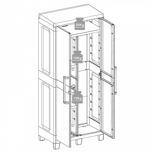 Уличный шкаф TOOMAX 2х дверный глубокий SANTORINI XL (3 полки), светло-серый/антрацит