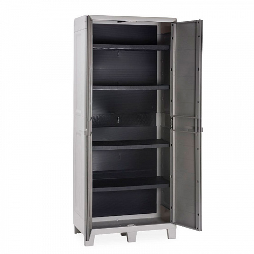 Уличный шкаф TOOMAX 2х дверный глубокий WOODY'S XL (4 полки), светло-серый