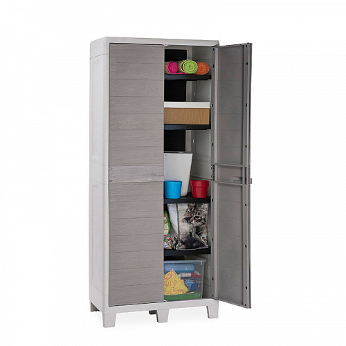 Уличный шкаф TOOMAX 2х дверный глубокий WOODY'S XL (4 полки), светло-серый